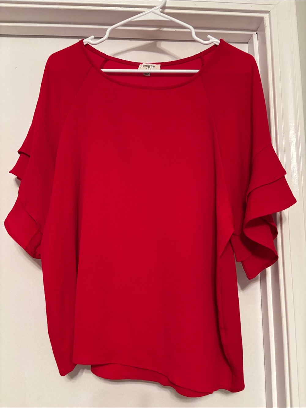 Umgee Bright Red Ruffle Sleeve Blouse